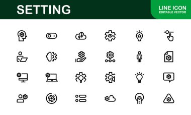 Ayarlar Simgesi Paketi. Uyum, İyimserleştirme ve Uygulamalar ve Sistemlerin İnce Ayarlanması için Ölçeklenebilir Vektör Grafikleri