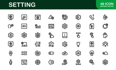 Ayarlar Simgesi Paketi. Uyum, İyimserleştirme ve Uygulamalar ve Sistemlerin İnce Ayarlanması için Ölçeklenebilir Vektör Grafikleri
