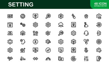 Ayarlar Simgesi Paketi. Uyum, İyimserleştirme ve Uygulamalar ve Sistemlerin İnce Ayarlanması için Ölçeklenebilir Vektör Grafikleri