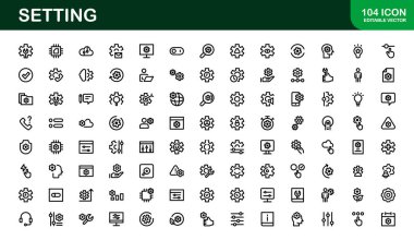 Ayarlar Simgesi Paketi. Uyum, İyimserleştirme ve Uygulamalar ve Sistemlerin İnce Ayarlanması için Ölçeklenebilir Vektör Grafikleri