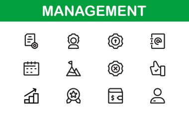 Modern Management Icons. High-Quality Vector Icons for Business Leadership, Organization, Strategy, Workflow, and Team Collaboration Designs clipart