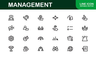 Modern Yönetim Simgeleri 'nden. İş Liderliği, Örgüt, Strateji, Çalışma Akımı ve Takım İşbirliği Tasarımları için Yüksek Kaliteli Vektör Simgeleri
