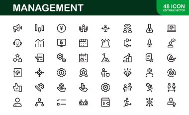 Modern Yönetim Simgeleri 'nden. İş Liderliği, Örgüt, Strateji, Çalışma Akımı ve Takım İşbirliği Tasarımları için Yüksek Kaliteli Vektör Simgeleri