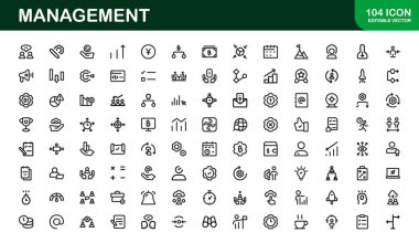 Modern Yönetim Simgeleri 'nden. İş Liderliği, Örgüt, Strateji, Çalışma Akımı ve Takım İşbirliği Tasarımları için Yüksek Kaliteli Vektör Simgeleri