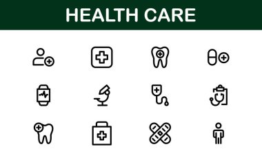 Health Care Icon Pack. Professional Icons for Medical Assistance, Clinics, Wellness Centers, Health Management, and Digital Design clipart