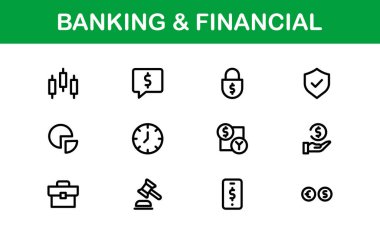 Financial and Banking Icon Pack. Professional Icons for Wealth Management, Online Banking, Transactions, and Money Management Designs clipart