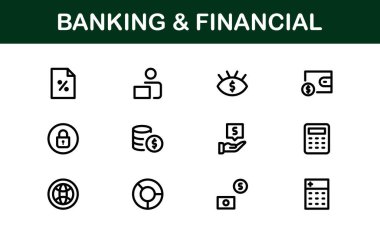 Financial and Banking Icon Pack. Professional Icons for Wealth Management, Online Banking, Transactions, and Money Management Designs clipart