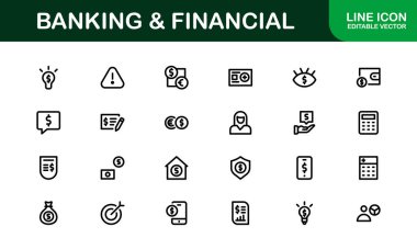 Finansal ve Bankacılık Simgesi Paketi. Varlık Yönetimi için Profesyonel Simgeler, Çevrimiçi Bankacılık, Aktarımlar ve Para Yönetimi Tasarımları