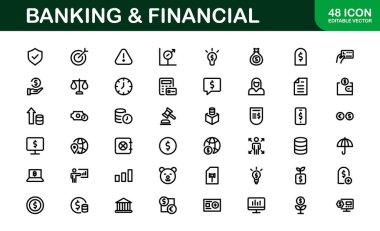 Finansal ve Bankacılık Simgesi Paketi. Varlık Yönetimi için Profesyonel Simgeler, Çevrimiçi Bankacılık, Aktarımlar ve Para Yönetimi Tasarımları