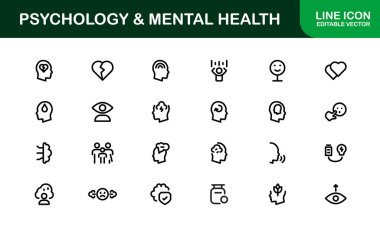 Psychology and Mental Health Icons Set. Essential Icons for Therapy, Counseling, and Mental Wellness clipart