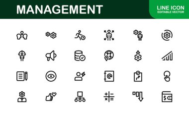 Modern Yönetim Simgeleri 'nden. İş Liderliği, Örgüt, Strateji, Çalışma Akımı ve Takım İşbirliği Tasarımları için Yüksek Kaliteli Vektör Simgeleri