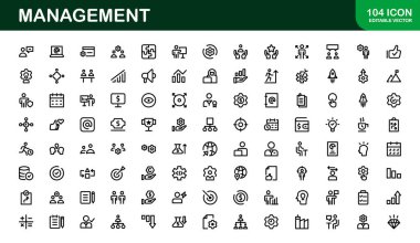 Modern Yönetim Simgeleri 'nden. İş Liderliği, Örgüt, Strateji, Çalışma Akımı ve Takım İşbirliği Tasarımları için Yüksek Kaliteli Vektör Simgeleri