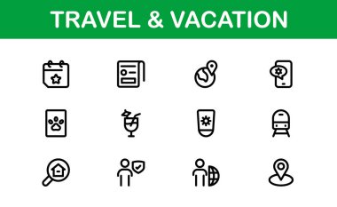 Vacation and Travel Icon Collection. High-Quality Icons for Trip Planning, Exploration, and Travel Experiences clipart