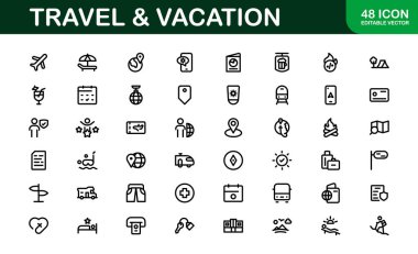 Vacation and Travel Icon Collection. High-Quality Icons for Trip Planning, Exploration, and Travel Experiences clipart