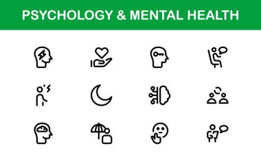 Psychology and Mental Health Icons Set. Essential Icons for Therapy, Counseling, and Mental Wellness clipart