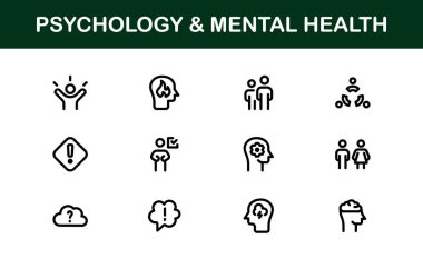 Psychology and Mental Health Icons Set. Essential Icons for Therapy, Counseling, and Mental Wellness clipart