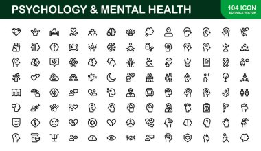 Psychology and Mental Health Icons Set. Essential Icons for Therapy, Counseling, and Mental Wellness clipart