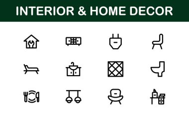 Ev Dekorasyonu ve İç Tasarım Simgesi Paketi. Yaşam Alanları, Dekorasyon ve Ev Biçimi için Mükemmel Simgeler