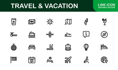 Tatil ve Seyahat Simgesi Koleksiyonu. Seyahat Planlama, Keşif ve Seyahat Deneyimleri İçin Yüksek Kaliteli Simgeler