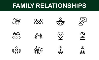 Aile İlişkileri Simgesi Ayarlandı. Ebeveynlik, Kardeş Bağları, Aile Bağları ve Duygusal Bağlar İçin En İyi Simgeler