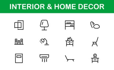 Home Decor and Interior Design Icon Pack. Perfect Icons for Living Spaces, Decoration, and Home Styling clipart