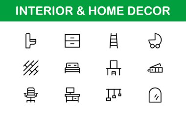 Home Decor and Interior Design Icon Pack. Perfect Icons for Living Spaces, Decoration, and Home Styling clipart