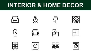 Home Decor and Interior Design Icon Pack. Perfect Icons for Living Spaces, Decoration, and Home Styling clipart