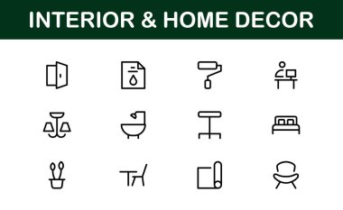 Home Decor and Interior Design Icon Pack. Perfect Icons for Living Spaces, Decoration, and Home Styling clipart