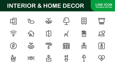 Home Decor and Interior Design Icon Pack. Perfect Icons for Living Spaces, Decoration, and Home Styling clipart