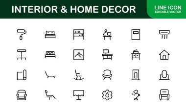 Home Decor and Interior Design Icon Pack. Perfect Icons for Living Spaces, Decoration, and Home Styling clipart