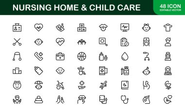 Nursing Home and Child Care Icon Set. Premium Icons for Senior Care, Elderly Assistance, Childcare, and Family Support clipart