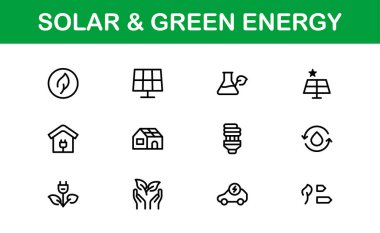 Solar and Green Energy Icons Set. Clean, Renewable Power and Sustainability Icons for Modern Projects clipart