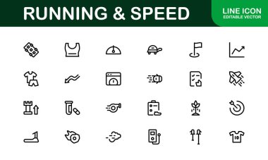 Koşu ve Hız Simgeleri Ayarlandı. Hızlı Hareket, Spor ve Spor Tasarımları İçin Temel Koleksiyon