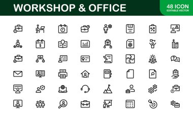 Ofis ve Atölye Simgesi Koleksiyonu. Çalışma Alanı, İş ve Üretim Tasarımı Temaları İçin Mükemmel