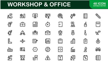 Ofis ve Atölye Simgesi Koleksiyonu. Çalışma Alanı, İş ve Üretim Tasarımı Temaları İçin Mükemmel