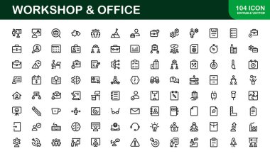 Ofis ve Atölye Simgesi Koleksiyonu. Çalışma Alanı, İş ve Üretim Tasarımı Temaları İçin Mükemmel