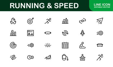 Koşu ve Hız Simgeleri Ayarlandı. Hızlı Hareket, Spor ve Spor Tasarımları İçin Temel Koleksiyon