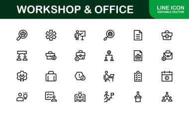 Ofis ve Atölye Simgesi Koleksiyonu. Çalışma Alanı, İş ve Üretim Tasarımı Temaları İçin Mükemmel