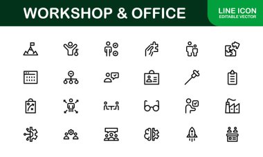 Ofis ve Atölye Simgesi Koleksiyonu. Çalışma Alanı, İş ve Üretim Tasarımı Temaları İçin Mükemmel