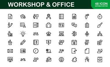 Ofis ve Atölye Simgesi Koleksiyonu. Çalışma Alanı, İş ve Üretim Tasarımı Temaları İçin Mükemmel