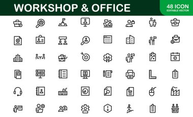 Ofis ve Atölye Simgesi Koleksiyonu. Çalışma Alanı, İş ve Üretim Tasarımı Temaları İçin Mükemmel