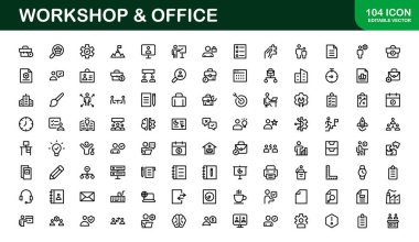 Ofis ve Atölye Simgesi Koleksiyonu. Çalışma Alanı, İş ve Üretim Tasarımı Temaları İçin Mükemmel