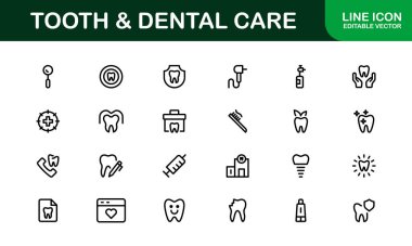 Diş Bakımı ve Diş Simgeleri. Sağlık, Tedavi ve Oral Sağlık Tasarımları İçin Temel Toplama