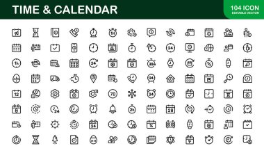 Zaman ve Takvim Simgeleri. Zamanlama, Planlama ve Zaman Yönetimi Projeleri için Kapsamlı Set