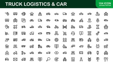 Professional Truck Logistics and Car Icon Set Vector Illustration. Featuring Essential Transportation, Delivery, and Vehicle Symbols 
