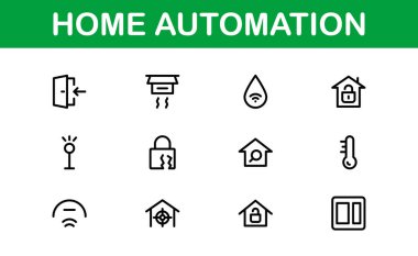 Profesyonel Ev Otomasyon Simgesi Vektör İllüstrasyonu. Akıllı Aygıtlar, Otomasyon Sistemleri ve Ev Denetim Özellikleri için En Kullanışlı Simgeler.