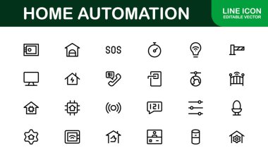 Profesyonel Ev Otomasyon Simgesi Vektör İllüstrasyonu. Akıllı Aygıtlar, Otomasyon Sistemleri ve Ev Denetim Özellikleri için En Kullanışlı Simgeler.