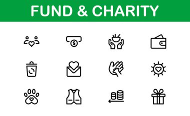 Profesyonel Fon ve Yardım Simgesi Vektör İllüstrasyonu. Bağış, Gönüllülük ve Sosyal İyilik İçin En Yararlı Simgeler
