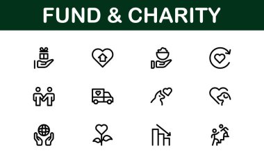 Profesyonel Fon ve Yardım Simgesi Vektör İllüstrasyonu. Bağış, Gönüllülük ve Sosyal İyilik İçin En Yararlı Simgeler