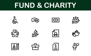 Profesyonel Fon ve Yardım Simgesi Vektör İllüstrasyonu. Bağış, Gönüllülük ve Sosyal İyilik İçin En Yararlı Simgeler